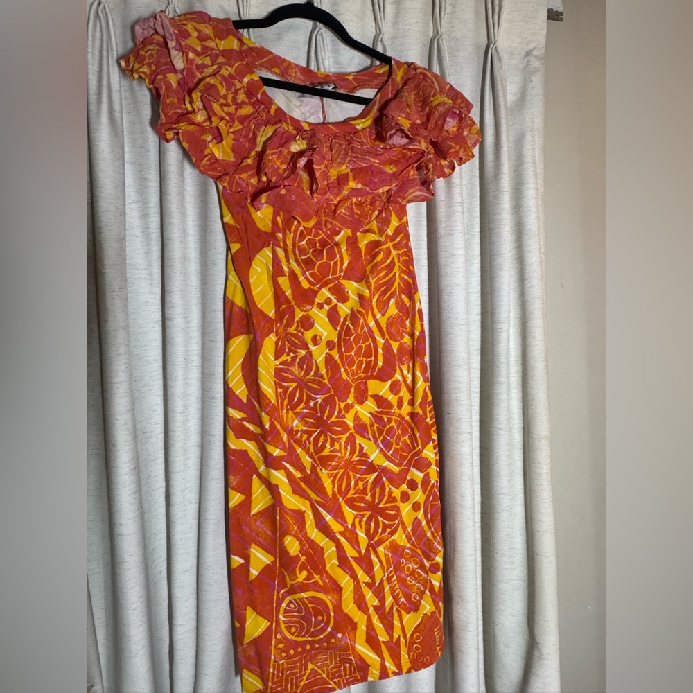 Tav Pacific Bold Strapless Dress in Orange and Yellow